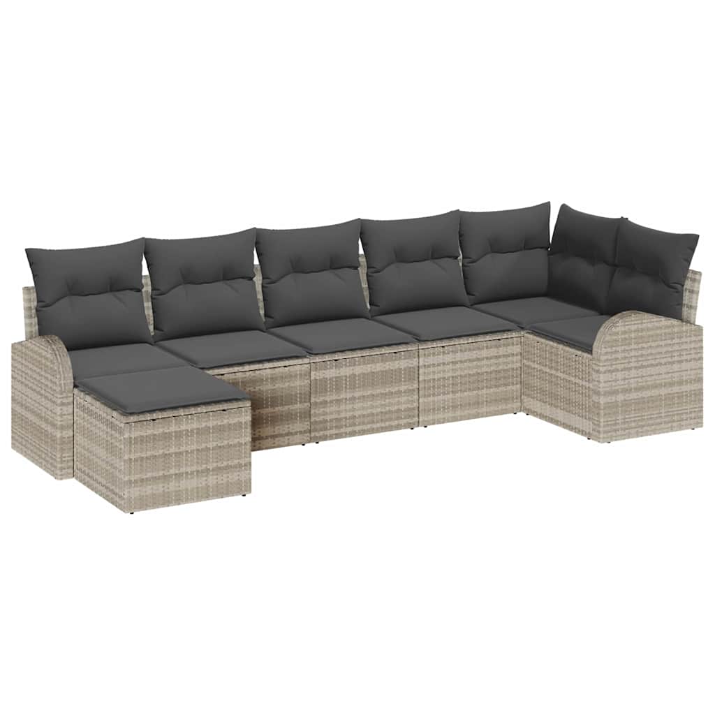 Garten-Sofa-Set 7 pcs Hellgrau Poly Rattan